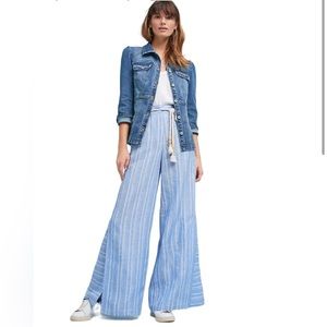 Anthropologie Linen Wide Leg Striped Pants